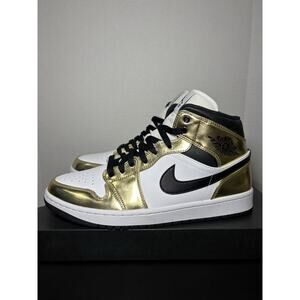 Air Jordan 1 Mid Metallic Gold Sneakers, Size 10 BNIB DC1419-700 NEW